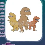 Friendly T-Rex trio dinosaur embroidery designs for kids - Instant Download
