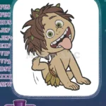 Playful Baby Cave Boy with Spiky Hair Embroidery Designs - Instant Download