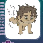 Adorable caveman baby crawling with leaves embroidery designs - Instant Download