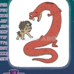 Furious Wild Child Confronting Large Red Serpent Embroidery Designs - Instant Download