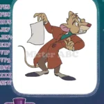 Vintage animated mouse detective holding mysterious paper embroidery designs - Instant Download