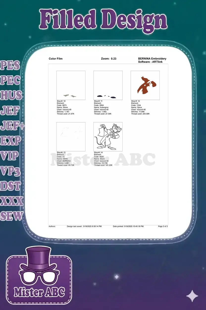 Second page of the color film for the Basil of Baker Street embroidery, completing the color sequence.