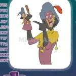 Whimsical jester character holding puppet embroidery designs - Instant Download