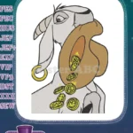 Mischievous fantasy goat creature spilling golden treasure coins embroidery designs - Instant Download