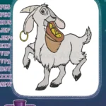 Cute Cartoon Goat with Gold Coin Pouch Embroidery Designs - Instant Download