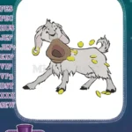 Happy cartoon goat with golden coins embroidery designs - Instant Download