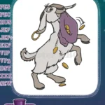 Mischievous Cartoon Goat with Gold Coins Embroidery Designs - Instant Download