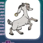Playful Cartoon Goat with Gold Earring Embroidery Designs - Instant Download