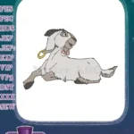 Cute cartoon running white goat embroidery designs with earring - Instant Download