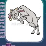 Playful Jumping Gray Goat with Nose Ring Embroidery Designs - Instant Download
