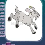 Happy Jumping Grey Goat with Golden Earring Embroidery Designs - Instant Download