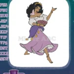 Beautiful Esmeralda Gypsy dancer with flower basket embroidery designs - Instant Download
