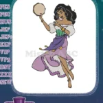 Beautiful Esmeralda gypsy dancer with tambourine embroidery designs - Instant Download