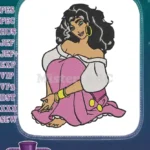 Captivating Esmeralda Gypsy Character with Pink Skirt Embroidery Designs - Instant Download