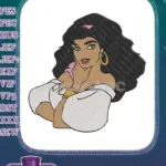 Beautiful Esmeralda Disney character embroidery designs with long dark hair - Instant Download