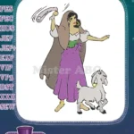 Vibrant Esmeralda Gypsy Dancer with Goat Companion Embroidery Designs - Instant Download