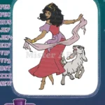 Beautiful Esmeralda and Djali dancing character embroidery designs - Instant Download