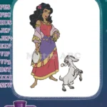 Vibrant Esmeralda with Djali the goat Disney Hunchback embroidery designs - Instant Download