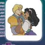 Romantic animated blonde man dark-haired woman couple embroidery designs - Instant Download