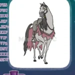 Cartoon Grey Horse with Pink Saddle Blanket Machine Embroidery Designs - Instant Download