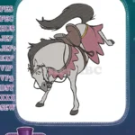 Cartoon Horse Rearing with Saddle and Pink Blanket Embroidery Designs - Instant Download