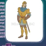 Valiant knight in golden armor with sword embroidery designs - Instant Download