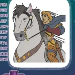 Brave Knight Riding Majestic Horse Cartoon Embroidery Designs - Instant Download