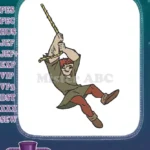 Playful cartoon boy swinging on a rope embroidery designs - Instant Download