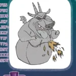 Grumpy Grey Dragon Fire Breathing Cartoon Embroidery Designs - Instant Download