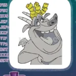 Laughing Pumbaa Warthog Character with Yellow Foliage Crown Embroidery Designs - Instant Download