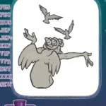 Winged Angel Figure with Flying Birds Embroidery Designs - Instant Download