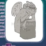 Whimsical Stone Gargoyle with Wings Resting Pose Embroidery Designs - Instant Download