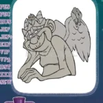Cheerful grey gargoyle character with wings embroidery designs - Instant Download