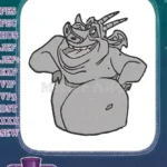Grinning Grey Horned Monster Cartoon Character Embroidery Designs - Instant Download