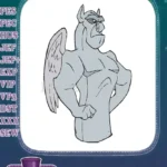 Light Blue Winged Muscular Gargoyle Cartoon Embroidery Designs - Instant Download