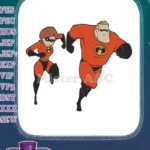 Mr. Incredible and Elastigirl superhero running pose embroidery designs - Instant Download