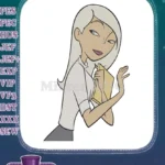 Professional woman long grey hair yellow book embroidery designs - Instant Download