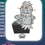 Quirky light blue robot maid character embroidery designs - Instant Download