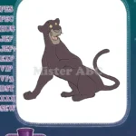 Smiling Bagheera black panther Disney character embroidery designs - Instant Download