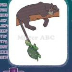Black panther holding turtle with tail funny embroidery designs - Instant Download
