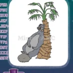 Happy Baloo bear leaning on palm tree embroidery designs - Instant Download