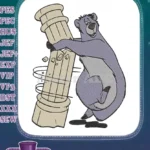 Strong Baloo-like bear smashing ancient column embroidery designs - Instant Download