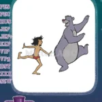Playful Mowgli and Baloo Cartoon Characters Embroidery Designs - Instant Download