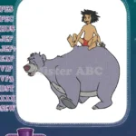 Mowgli riding friendly Baloo bear from Jungle Book embroidery designs - Instant Download