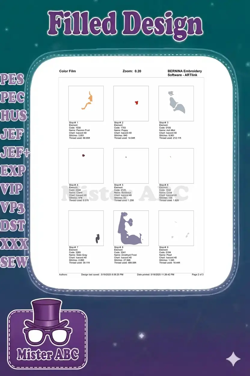 First page of the color film sequence, showing initial stitching elements of the Baloo and Mowgli design.