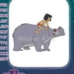 Happy Mowgli Riding Baloo Bear Jungle Book Embroidery Designs - Instant Download