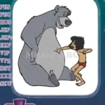 Funny Baloo and Mowgli Poking Belly Jungle Book Embroidery Designs - Instant Download