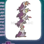 Funny stacked cartoon vultures purple and white embroidery designs - Instant Download