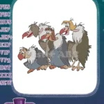 Four friendly animated vulture characters The Jungle Book embroidery designs - Instant Download