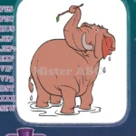 Playful Pink Elephant Splashing Water Fun Embroidery Designs - Instant Download